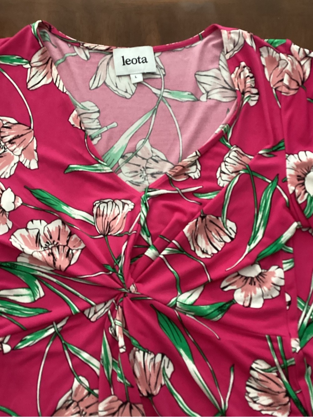 Leota Ladies Pink Floral V-Neck Dress Size L - Picture 2 of 13